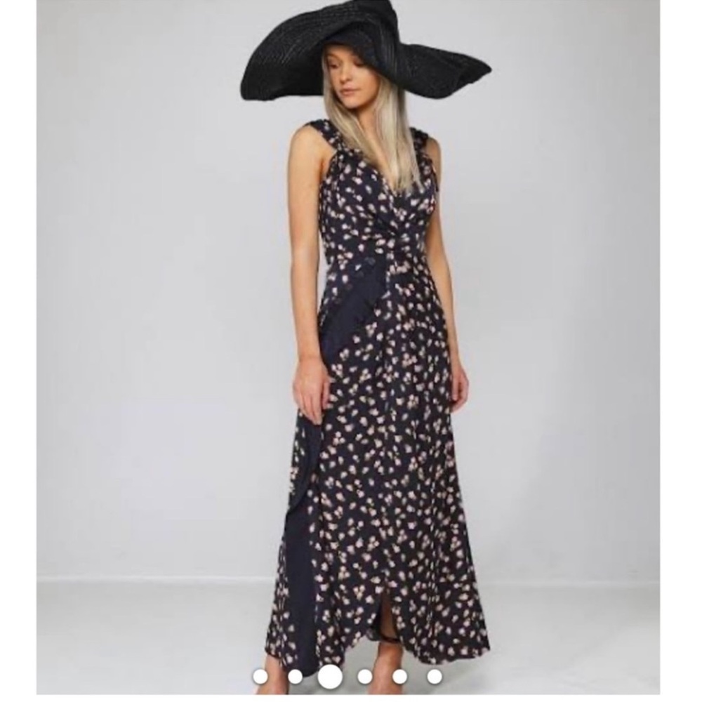 SELF-PORTRAIT Twisted Ruffled Floral-print
Satin-twill Dress In Black Sz 2